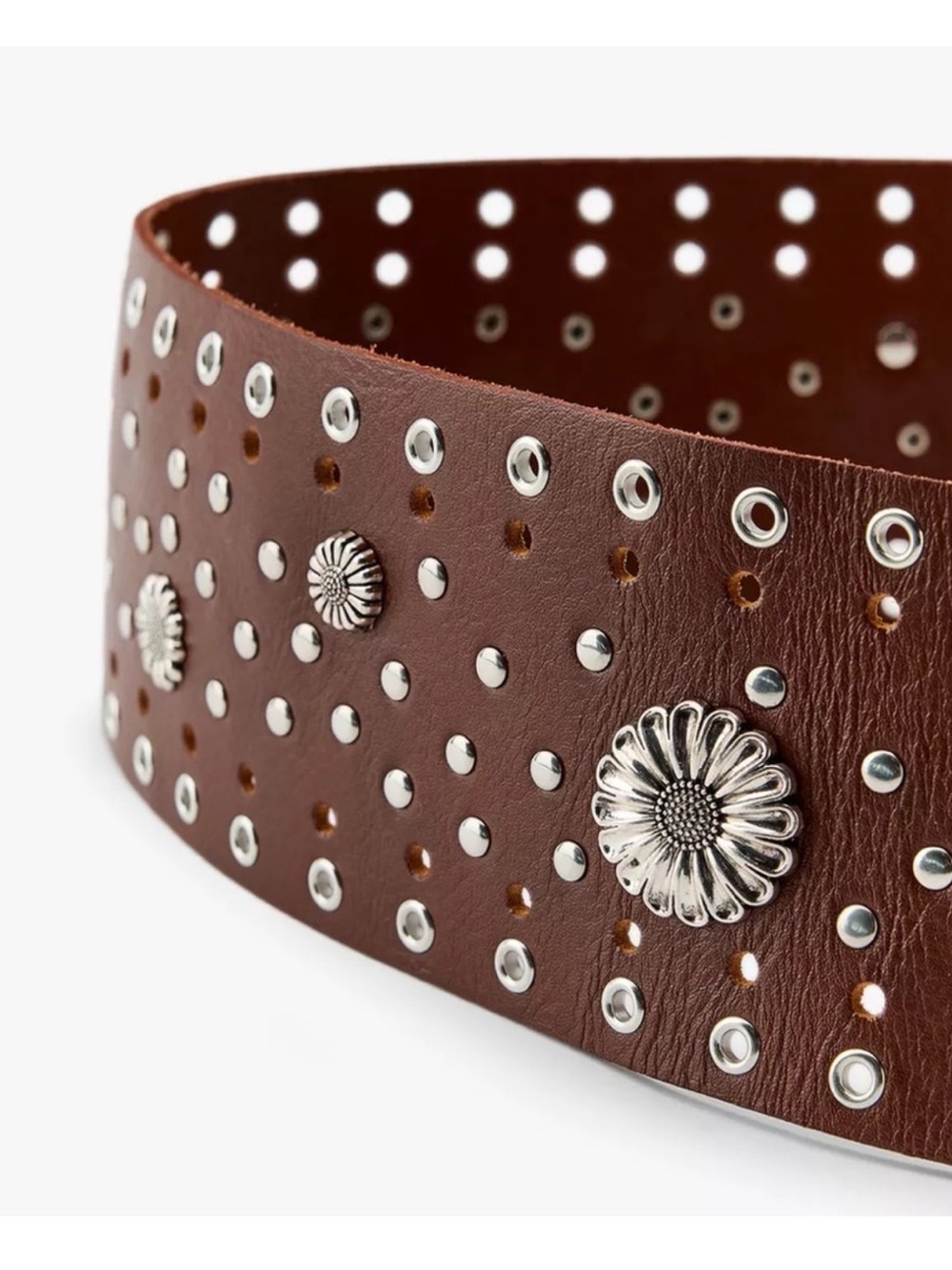 Zara leather wide belt with metal flower & studs - Picture 2 of 13